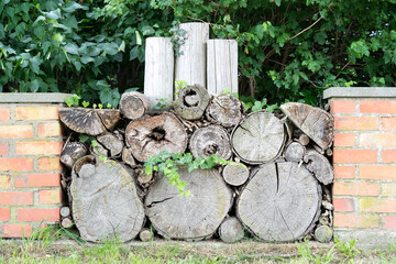Insect hotel, bee hotel built into a wall