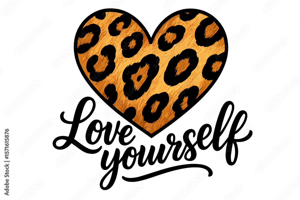 Poster heart design with leopard print and love yourself message for self-affirmation art