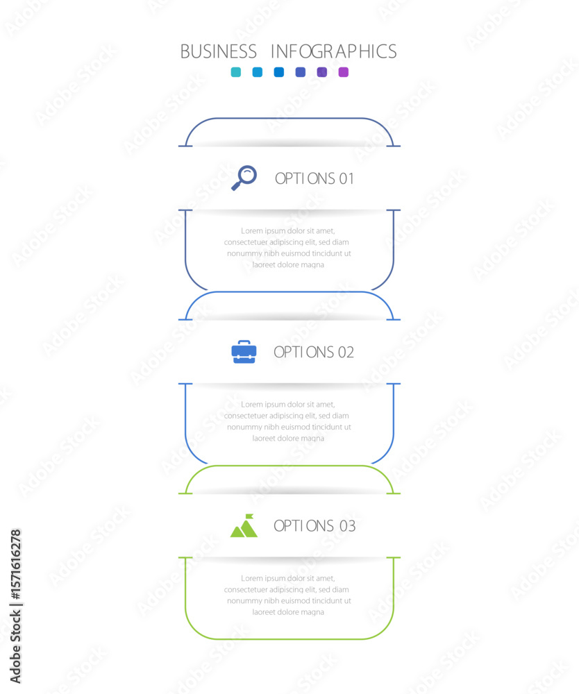 Poster vertical progress bar featuring 3 arrow-shaped elements, symbolizing the three stages of business st