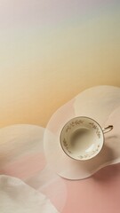 Serene Teacup: A delicate teacup rests gracefully, offering a moment of tranquility amid a backdrop of soft, pastel hues. The elegant simplicity of the scene invites a sense of calm and contemplation.