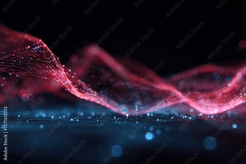 Poster futuristic abstract technology background showcasing vibrant waves of glowing particles in a dynamic
