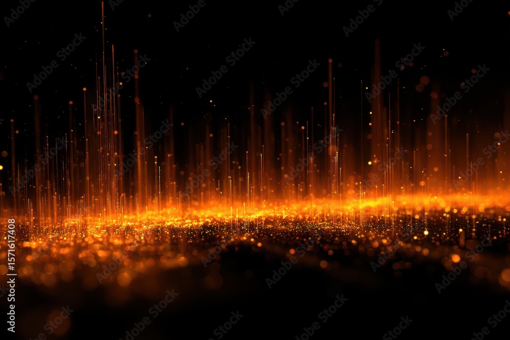 Poster burst of glowing orange light radiates from a dark background creating a striking visual effect in a