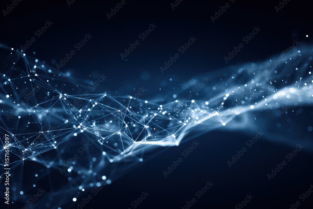 Poster connected lines forming a cosmic web against a dark blue backdrop, showcasing the beauty of networke