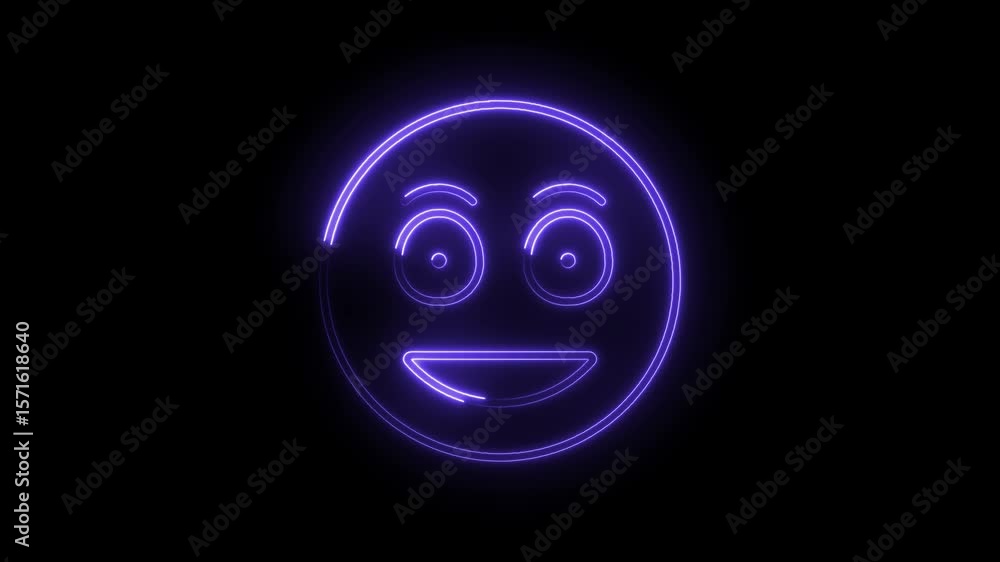 Aufkleber animated neon happy face icon glowing on black background animation loopable element