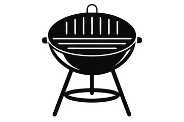 Black Silhouette Image Depicting A Kettle Barbecue Grill with a Lid, Vents and Support