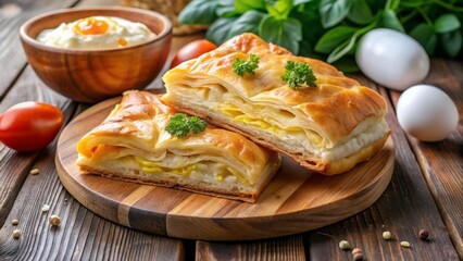 Banitsa – Bulgaria
Flaky pastry filled with eggs and cheese, served warm with yogurt on side.