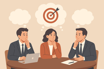 Business team collaboration with a shared goal concept. Colleagues brainstorming, aligning on a common target for success. Teamwork and strategic planning for company growth.