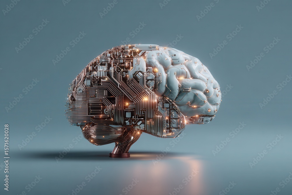 Poster creative ai brain represents advanced artificial intelligence technology and intricate circuit desig
