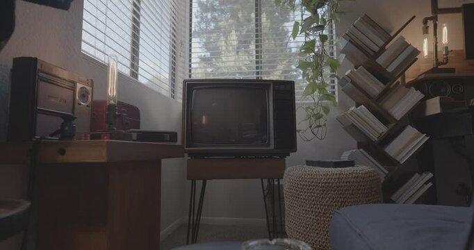 Retro Television 4K Dolly In on TV Screen ProRes LOG 4444