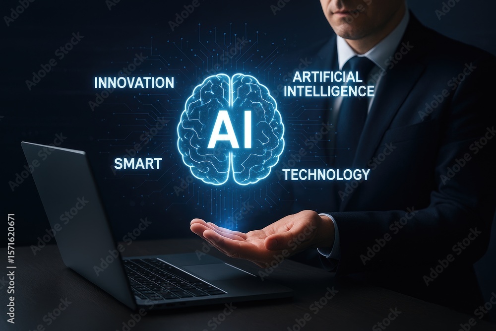 Poster glowing brain symbolizing artificial intelligence innovation and technology image