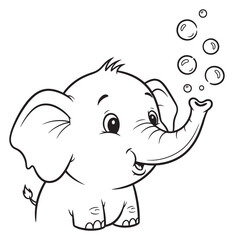 Fototapeta premium Cartoon Elephant Blowing Bubbles Outline Illustration
