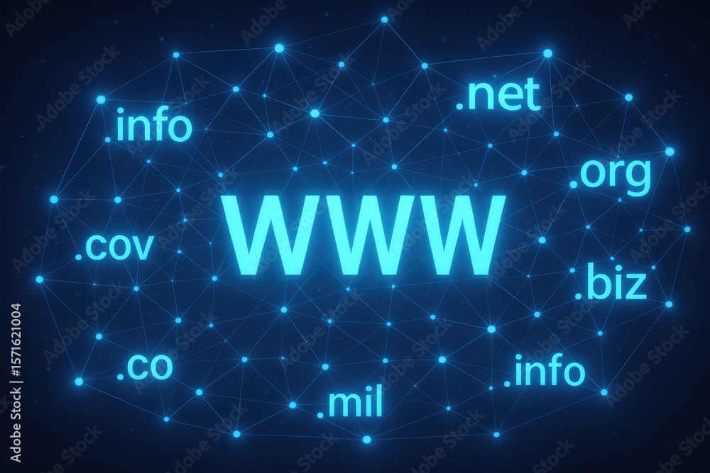 Aufkleber glowing web domain network connections internet technology