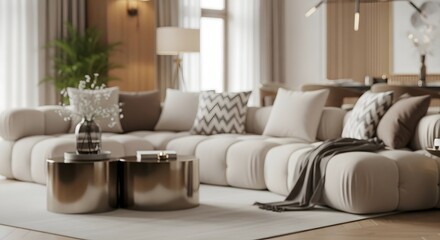 Modern Living Room with Sectional Sofa and Metallic Accents in a Stylish Interior