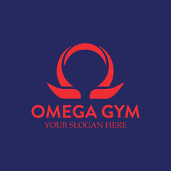 omega gym barbell logo design vector