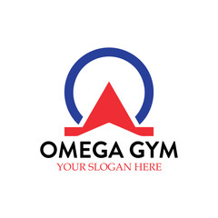 omega gym barbell logo design vector