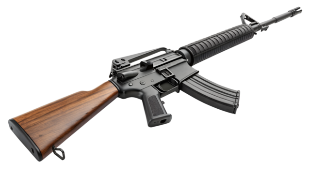 Rifle isolated on white background, M-16 automatic machine gun on White Background PNG File.