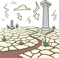 Energy Transition Symbol – Ruins with Renewable Arrows Vector