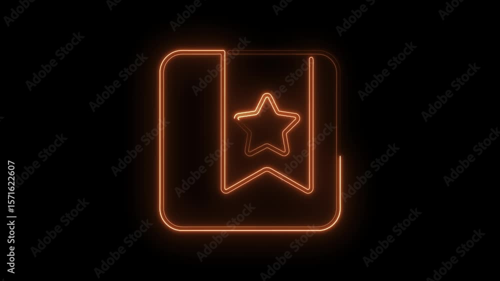 Poster glowing bookmark icon animation with star on dark background for favorite list or save
