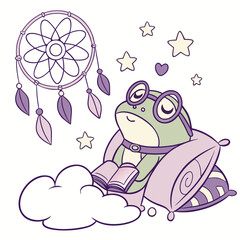 Cute SVG of a Dreamy Amphibean in Dreamland colors, featuring wearing glasses in a Fantasy dream setting