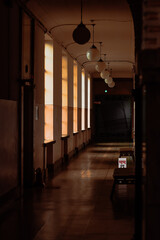 Sunlight streaming through vintage hallway windows