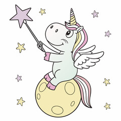 Charming SVG of a Cheerful Amphibean featuring sitting on a moon, styled in a Unicorn Dreams theme with Unicorn Dreams hues