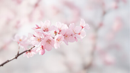 Obraz premium Delicate pink blossoms on a branch.