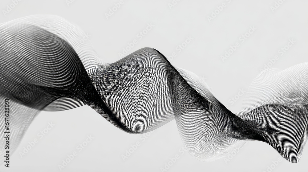Poster flowing dots particles wave pattern 3d curve halftone black gradient curve shape isolated on white b