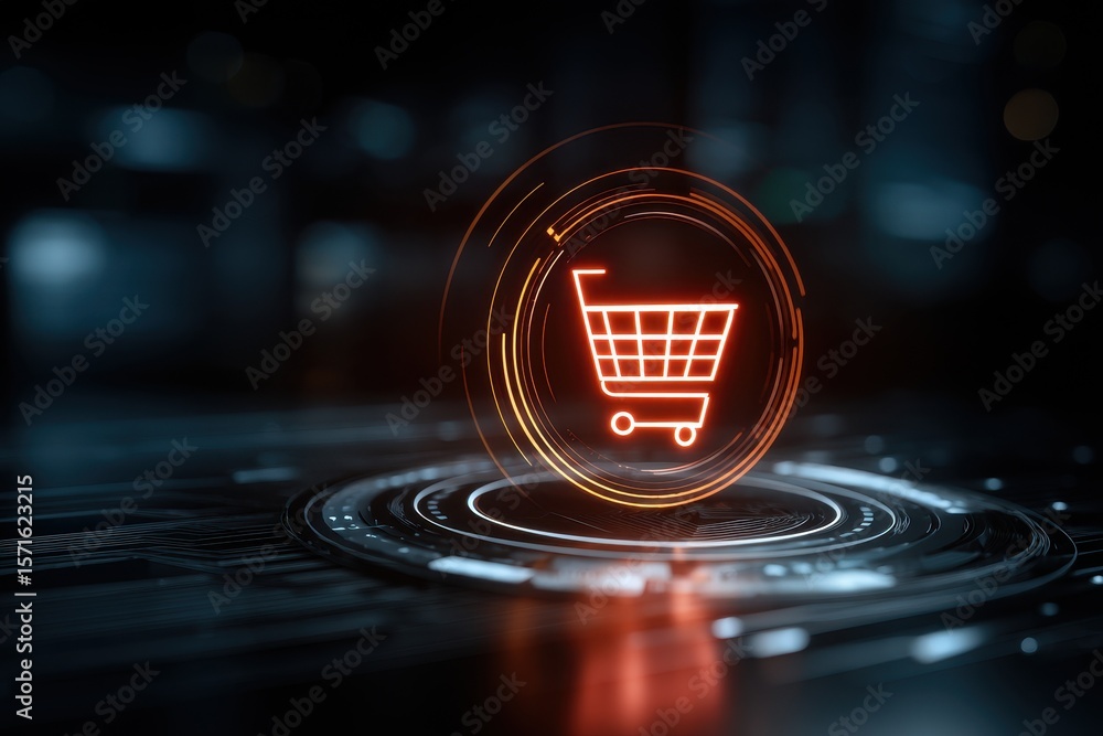 Poster future of retail showcases ai integration with digital shopping cart in sleek technology setting dur