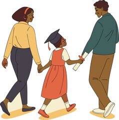  Modern Parenting – Family Stroll with Child Vector Scene