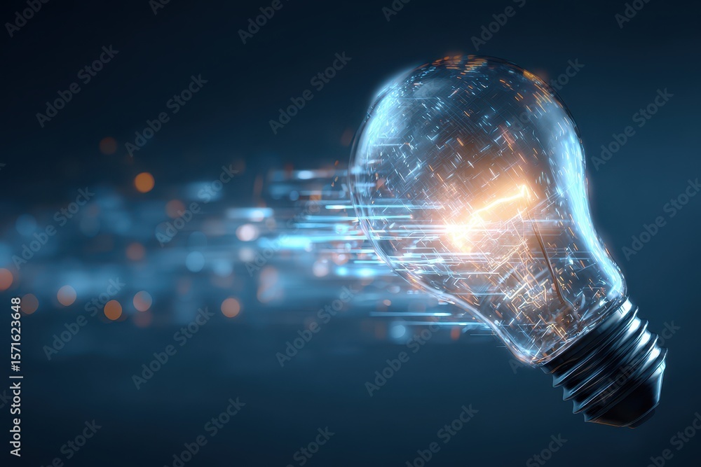 Poster innovative light bulb illuminating futuristic technology with a vibrant glow in a dynamic and abstra