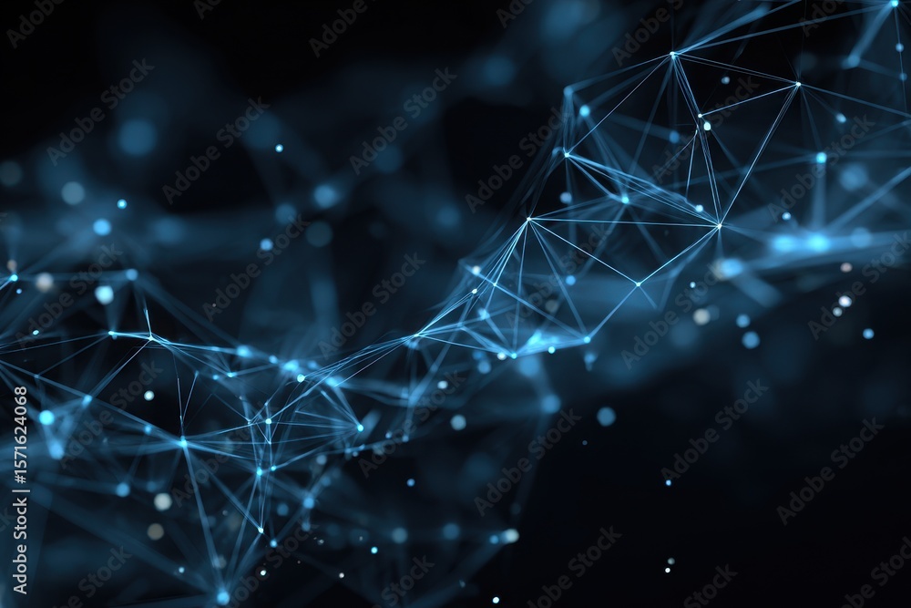 Poster abstract representation of an artificial intelligence network showcasing dynamic connections and dat