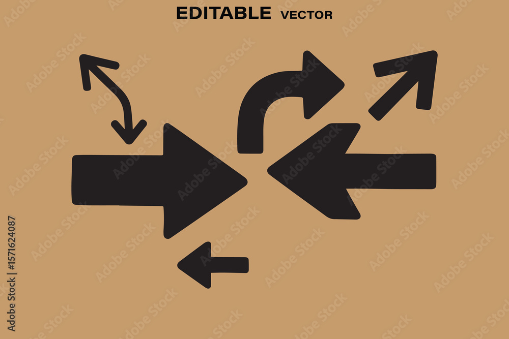 Poster multiple black arrows pointing in different directions on a tan background with editable vector text