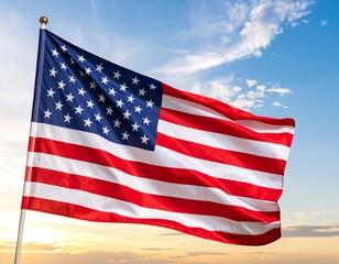 american flag on blue sky
