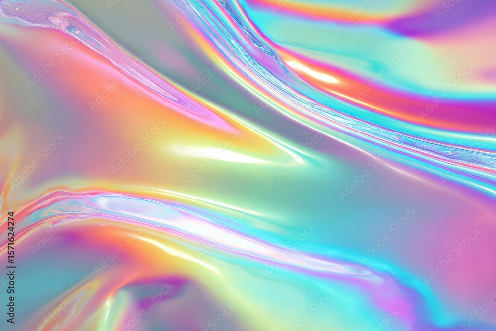 Poster vibrant holographic liquid background displaying a blend of colorful swirls and reflections in a flu