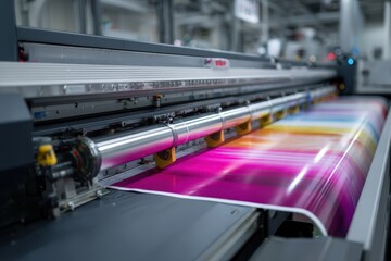 High-resolution ultra wide format inkjet printer producing vibrant prints in a modern printing facility