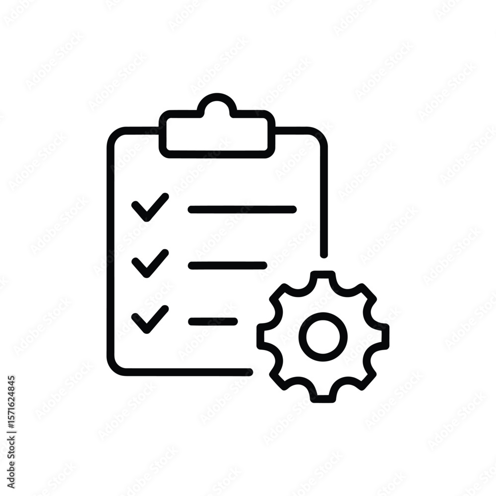 Poster checklist with gear line icon vector isolated on white background. gear, setting, task list, clipboa