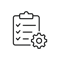 Checklist with gear line icon vector isolated on white background. gear, setting, task list, clipboard line icon vector