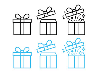 set of gift box icon in different states, open and closed. giftbox line icon vector