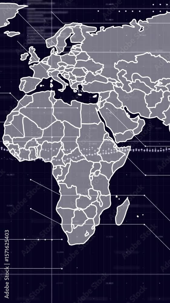 Poster world map with hexagonal patterns and data points animation