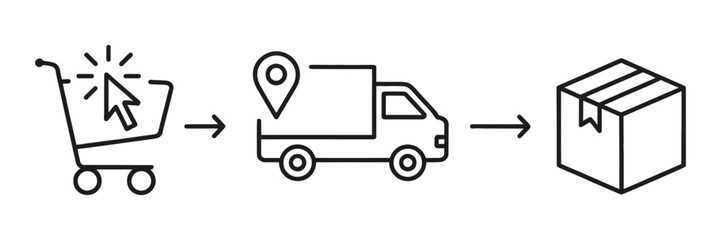 Vector art of the process of online shopping, delivery, and package arrival