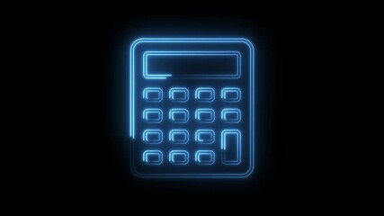 Futuristic blue neon calculator icon on black background animated digital accounting finance - Powered by Adobe