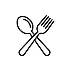 crossed spoon and fork line icon vector isolated on whtie background