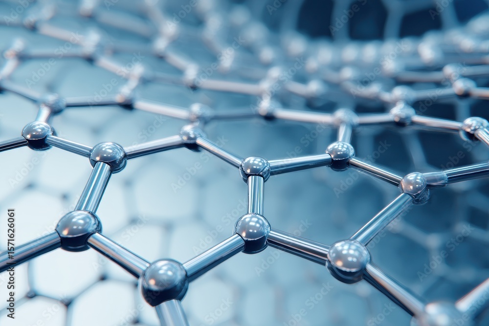 Aufkleber exploring the intricate details of a white and blue abstract representation of graphene's molecular 