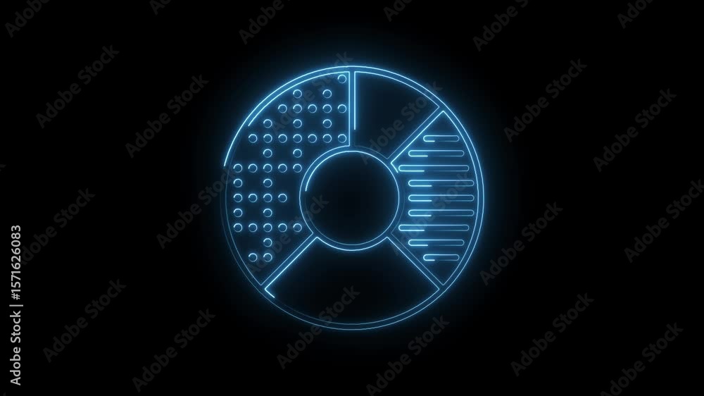 Aufkleber glowing neon pie chart animation on black background business statistics and data visualization