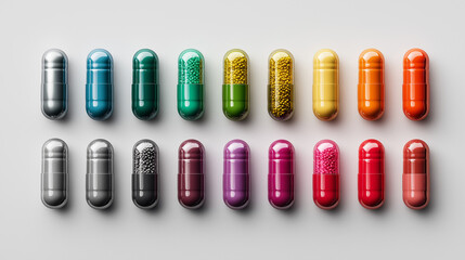Single golden capsule on beige background with soft shadow, minimalist medicine and pharmaceutical product concept
