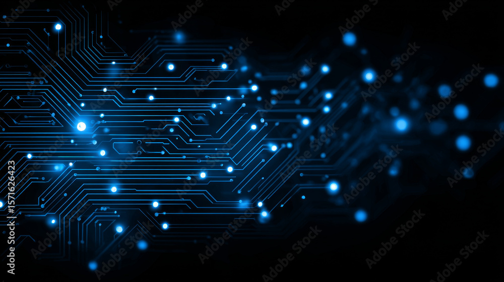 Aufkleber abstract digital circuit board on technology blue background. circuit connected lines and dots on ab