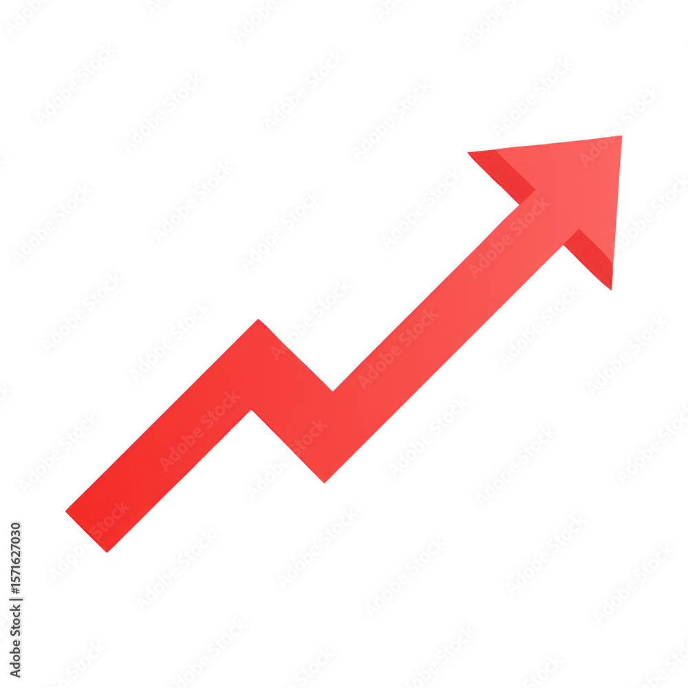 Poster red arrow graph showing upward trend isolated on transparent background