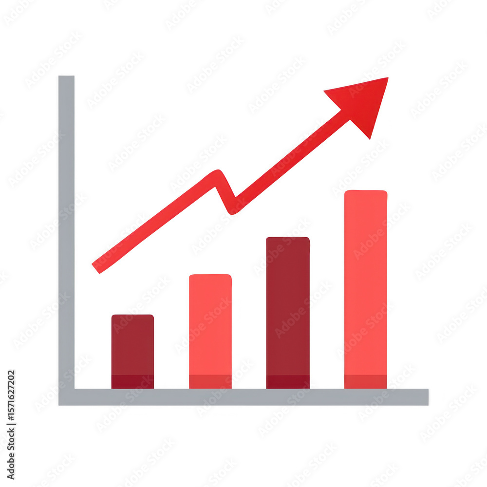 Poster red arrow graph showing upward trend isolated on transparent background