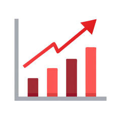 Red arrow graph showing upward trend isolated on transparent background