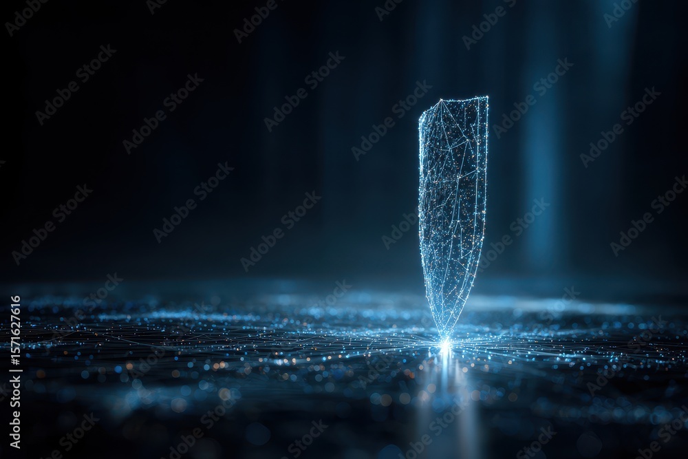 Poster digital shield protecting cyber security in a futuristic environment with glowing data connections a